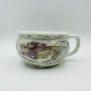 Vintage Ceramic Hand Painted Lion Open Sugar Bowl